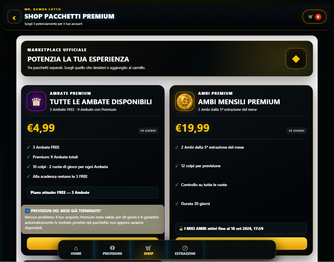 Schermata Shop ufficiale Mr.RamboLotto